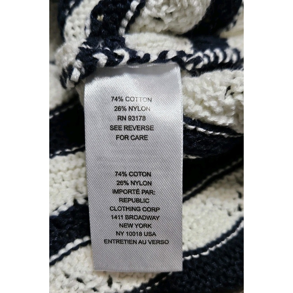 Elie Tahari Stripe Sleeveless Knit Sweater Tank Top Ivory/Dark Navy Blue Medium - Picture 6 of 6
